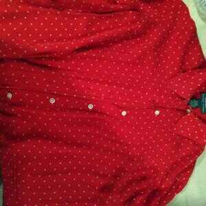 Ralph Lauren red polk a dot silk blouse